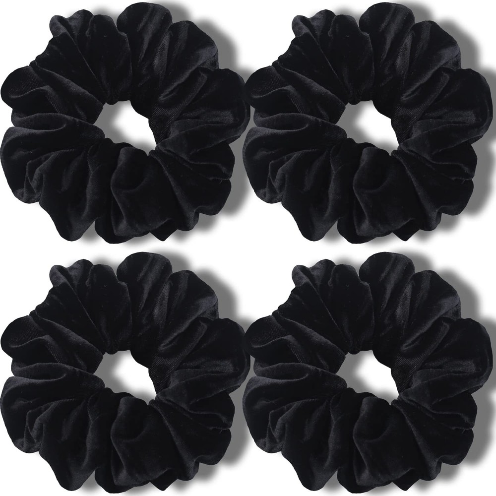 IVARYSS Extra Large Scrunchies for Women’s Thick 1 Count (Pack of 4), V-Black
