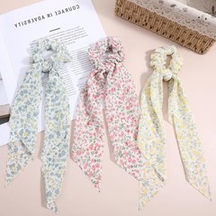 3 PCS Floral Elastic Scrunchies Knotted Bows Silk Ties Pink Yellow Blue