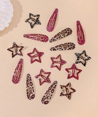 Metal Snap Hair Clips,8 1 Count (Pack of 16), Pink and Brown Leopard Print