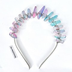 Pink Blue Ombre Aura Clear Quartz Crown Headband Iridescent Raw Stone Points