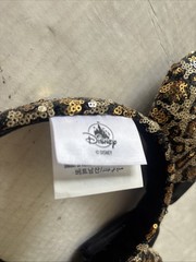 DISNEY Mickey Minnie Mouse Ears Headband Sequined Bow Leopard Print Black & Gold