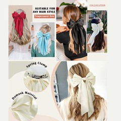 Ladies Satin Large White pink Red Blue Black Ribbon bow Oversized bow Long tail