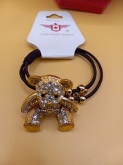 Rhinestones Teddy Bear Gold Tone Elastic Hair Tie NWT