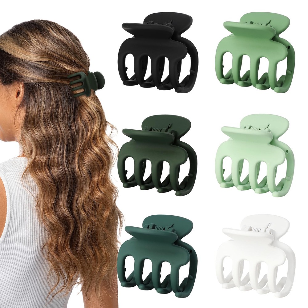 6 PCS Small Hair Claw Clips For Thin Medium Matte NonSlip Accessories Green