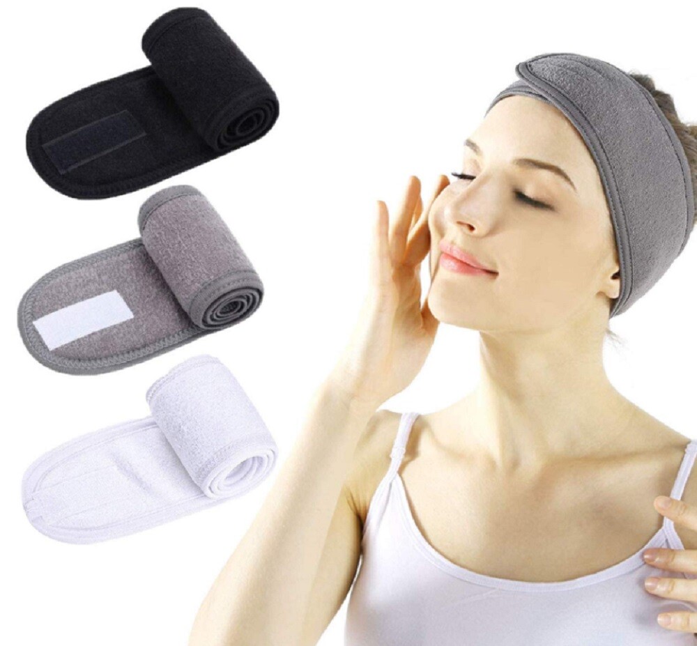 3-Piece Stretchable Spa Facial Headband – Makeup Shower Bath Sport Towel Wrap