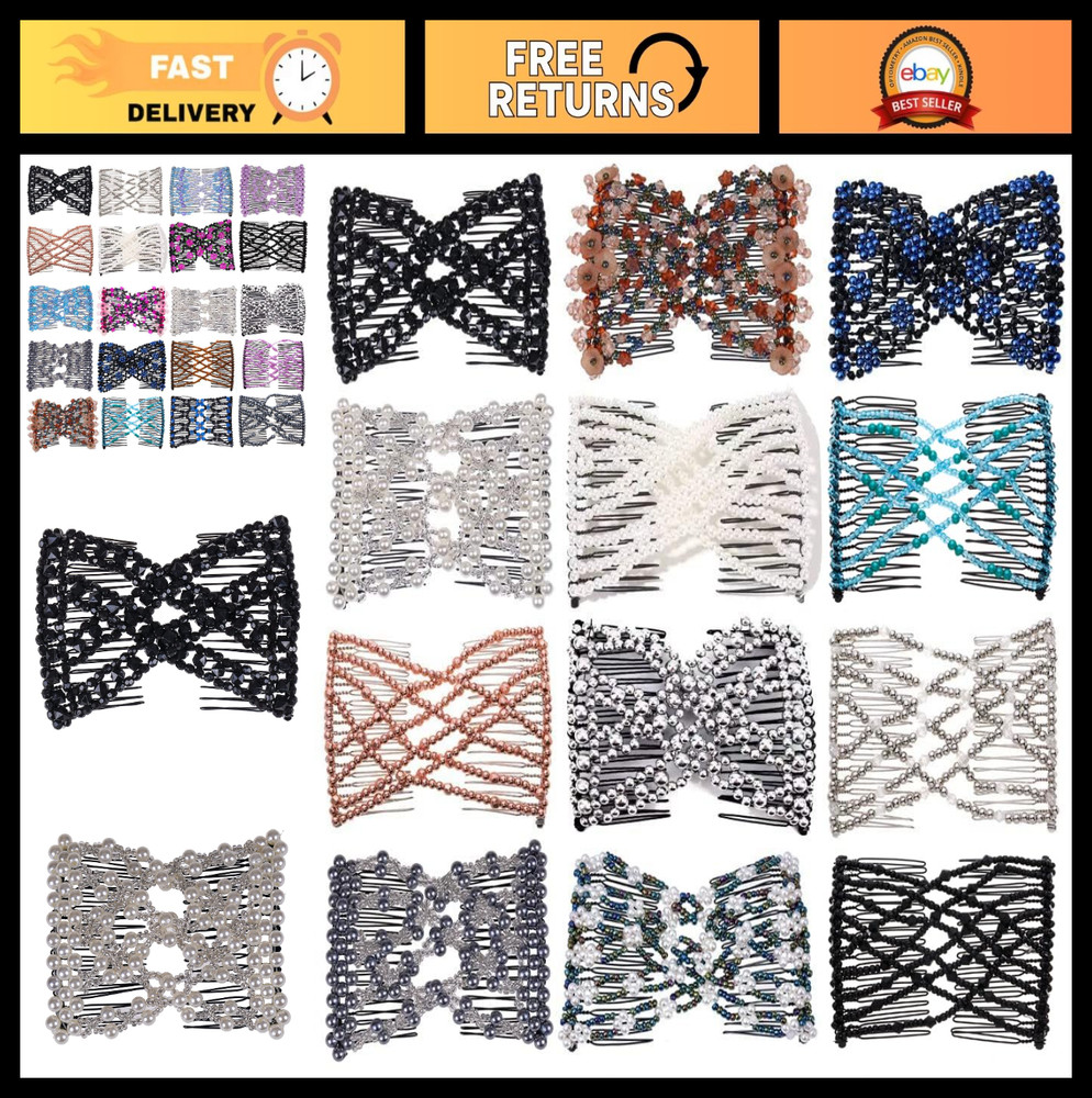 12 PCS Beaded Hair Combs Clips for Bun Maker, Thick Wavy Ponytail Accessories