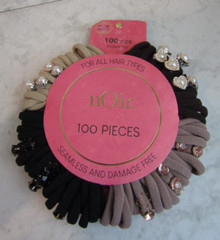 NIB Noir Jeweled Seamless Stretch HAIR Pony Tail Holders Set Of 100
