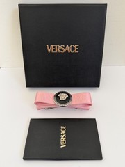 NWT Versace Pink Gianni Ribbon Medusa Tribute Logo Satin Bow Hair Clip Barrette