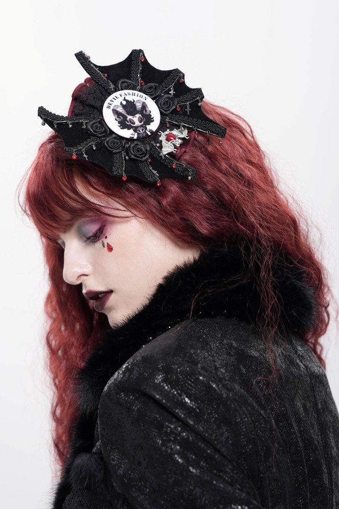 Gothic Hair Clip Bat and Roses Charms Hair Accessory by Devil Fashion