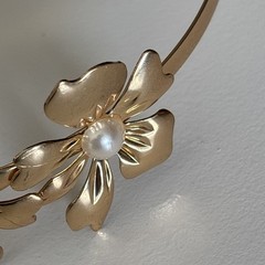 Dainty Hairband Headband Gold Toned Metal Flower Faux Pearl Wedding Bridal