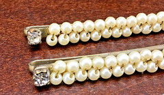 Lot of 3 Bobby Pins: 1 Faux Pearl W/Flower Beads & 2 Faux Pearl W/Rhinestone