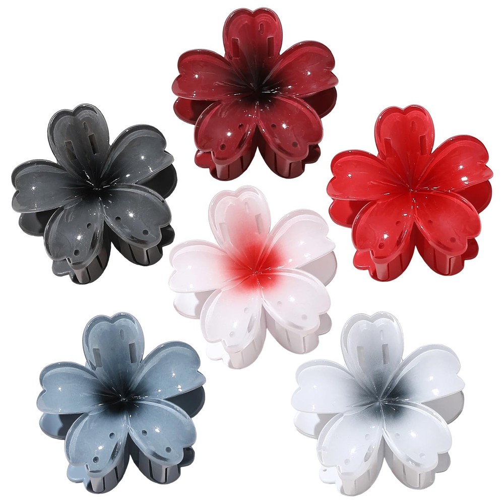 SMKSL 6 Pcs Flower Hair Claw Clips for Women 1 Count (Pack of 6), Dark & Red