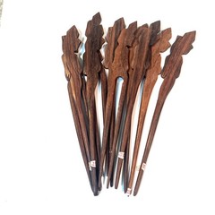Lot of 10 Hair Sticks Handcrafted Indonesian Gator Design Wood Hair Sticks