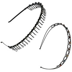 2 Assorted Hairband Comb Headband Metal Wire Teeth with Clear Rhinestones+Multi