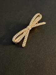 French Bow with Faux Pearl Accents and Gold Tone Hair Pin Clip Barrette