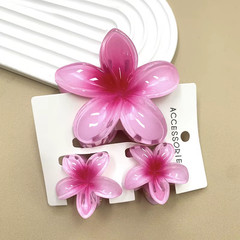 3Pcs Sweet Colorful Plumeria Flower Shark Clip Hair Claw Bohemian Ponytail Clip