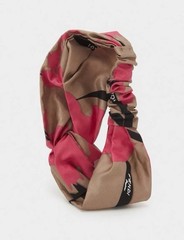 NEW Fendi Silk Headband Pink Dalia + Beige Scrunchie Twist Hair Band FXT400 Tags