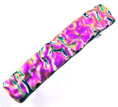 Dichroic Hair Barrette 2.5″ 65mm SMALL Hot Pink Magenta Fused Glass Ripple Wavy