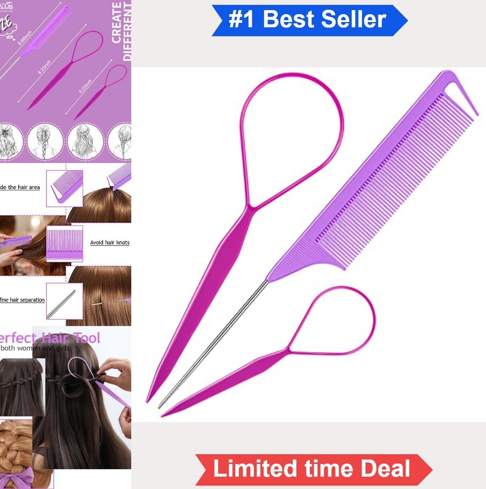 Topsy Tail Hair Tool Set 2 Sizes Loop Durable Plastic French Braid Styling Comb