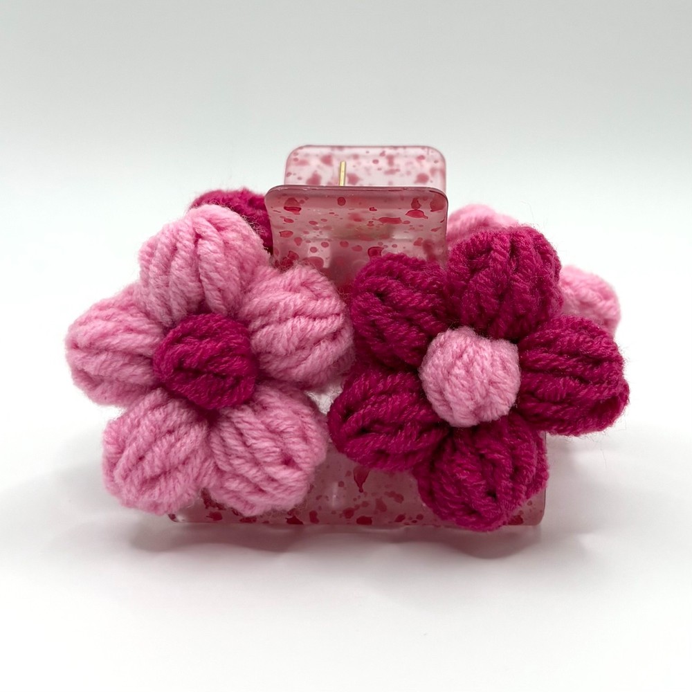 Pink Crochet Flower Claw Clip, Small, Hair Accessories