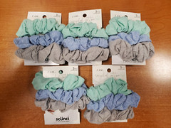 5 Packs of 3: Scunci Recycled Cotton Hair Scrunchies Blue/Grey/Teal (6544) R9P2b