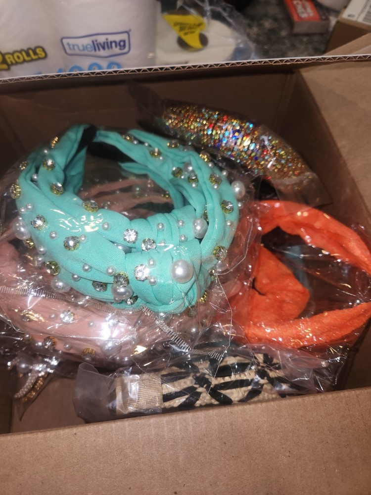 Multicolor Fabric Plastic Headbands Beaded Rhinestone Pearl Accents Women Teens