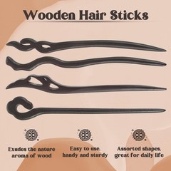 9PCS Wooden Hair Sticks for Women, Vintage Chinese 1 Count (Pack of 9), Brown