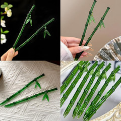 2Pcs Green Bamboo Leaf Hair Stick Pin Resin Chinese Hair Sticks for Buns