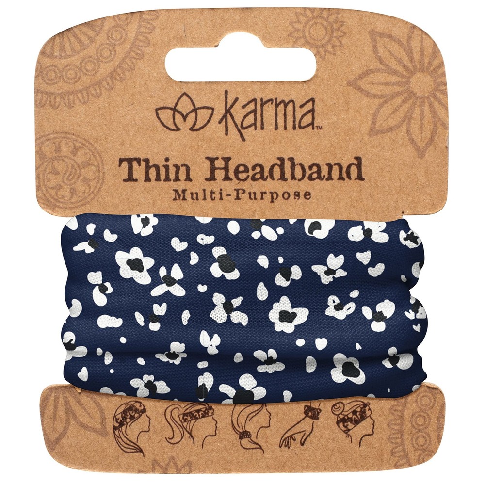 Karma Headband Stretchy Hair Scarf Navy Blue Beads Cord Standard Decorative