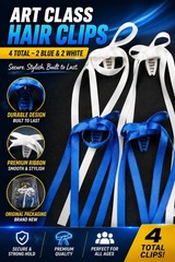 Art Class Hair Ribbon Jaw Clips 4-Pack Blue & White Bow Hair Accessories ⭐