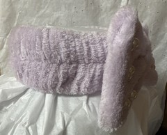 Plush Bow Spa Headband W/ Pearls On Top Of Bow-Teen Or Adult Lavender