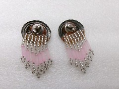 Concho Barrette & Earrings Beaded Pink & Silver Rodeo Western Embossed Silver 