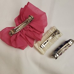 Vintage 1980s Lot of Fabric Hair Barrettes with French Metal Clips