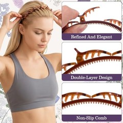 2 Pcs Headband with Clips, 90s Butterfly Hair Clips Headband 2 Pcs Dark Brown