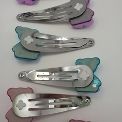 Pink, Purple & Blue Metallic Color Teddy Bear Y2K-inspired Hair Clips
