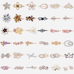 USA FLOWER Hair Clip Hairpin Rhinestone Crystal Elegant Unique Gold Brown 34