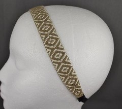 Brown White braided woven tribal design stretch elastic headband 1″ wide