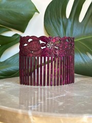 Hawaiian Jewelry Faux Carved Tortoise Shell Hair Engraved Side Comb