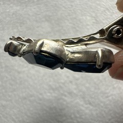 Vintage Silver Tone Metal Hair Clip Barrette, Blue Glass Stones, Beaded Accents