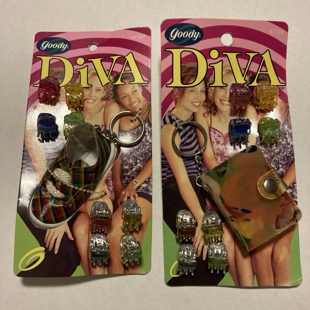 Goody Diva Colored Mini Hair Claw Jaw Clips w/Keychain New 1999 (2 Diff Sets)G52