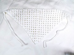 White Cotton Crochet Bandana Hat Solid Pattern Tie Chin Strap Unisex One Size