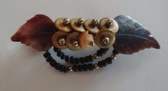 Vintage 1990s Boho Brown Faux Stone With Brass Accents & Black Beads Clip Style