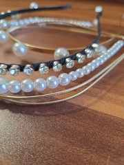Lot Of 4 Metal Faux Pearl And Rhinestone Headbands All In Good Condition,…