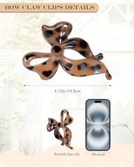 4 PCS Bow Hair Clips Bow Claw Black+Leopard Dark Brown+Leopard Light Brown+Gray