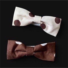 2-Pack Polka Dot Fabric Bow Hair Clips/Barrettes Brown & White