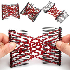6 Pieces Magic Hair Comb Elastic Beaded Hair Clips Women Stretchy Bride Double S