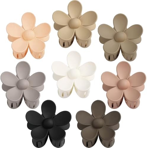Flower Hair Clips, 8PCS Large Claw Clips for Women Thick Color C:Neutral Color