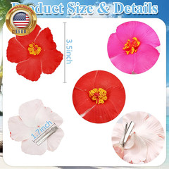 6 Pack Hawaiian Flower Hair Clips for Women – Tropical Hibiscus, Plumeria & Orch