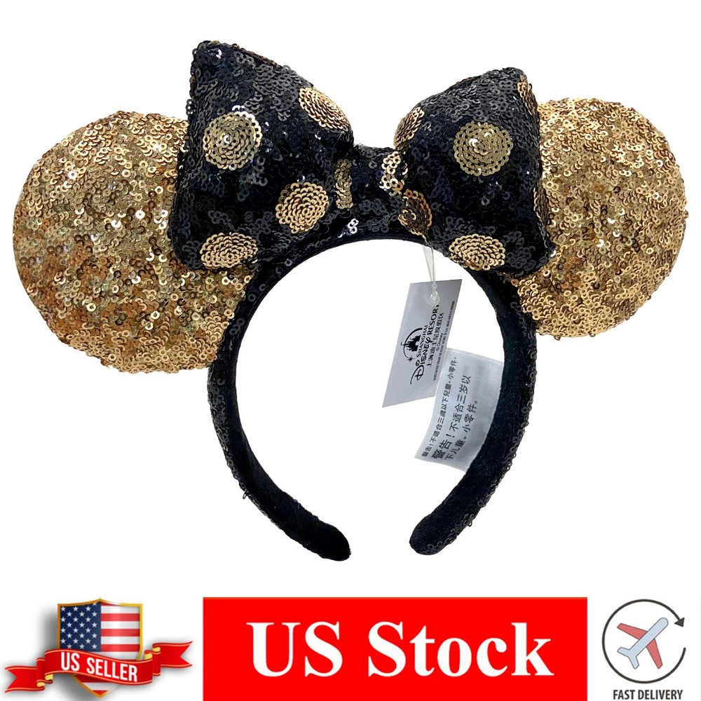 Gold Sequin Polka Dot Bow Disney-Parks Headband Minnie Mouse Ears US Stock