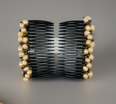 Vintage Baroque Natural Pearl Hair Comb Set Of 2 Black 3.75” Wide